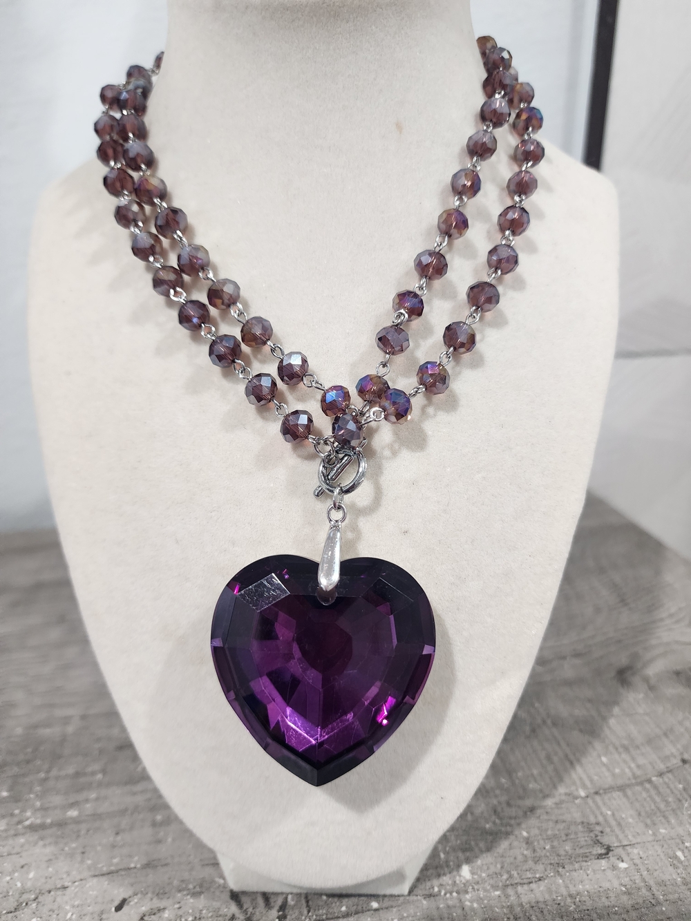 Purple Crystal Heart Pendant Necklace - Women Jewelry